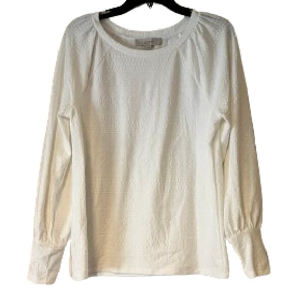 Loft White Embossed Heavyweight Blouse w/Balloon Sleeves - Medium - Picture 1 of 5